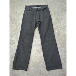 Qruel Jeans Mens 34 Black Denim 100% Cotton Straight Leg Embroidered Pockets